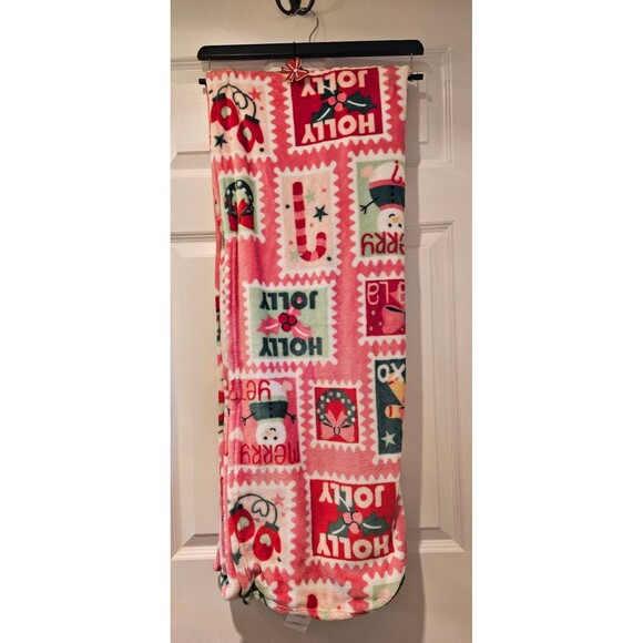 Betsey Johnson Christmas Blanket Ultra Soft Plush Throw Snowman Candy Canes New - Picture 7 of 7